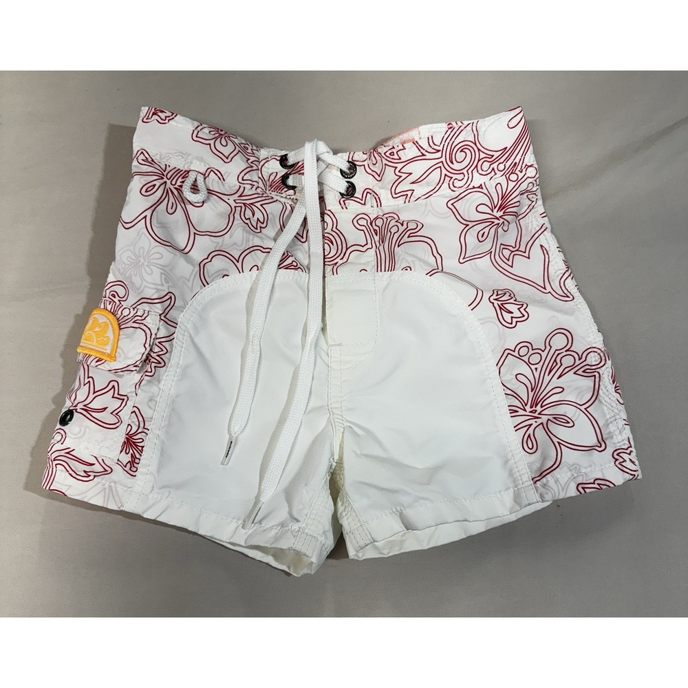 SUNDEK Boys Swim Trunks Size 8 Floral Board Shorts Rainbow Stripe Factory Sample